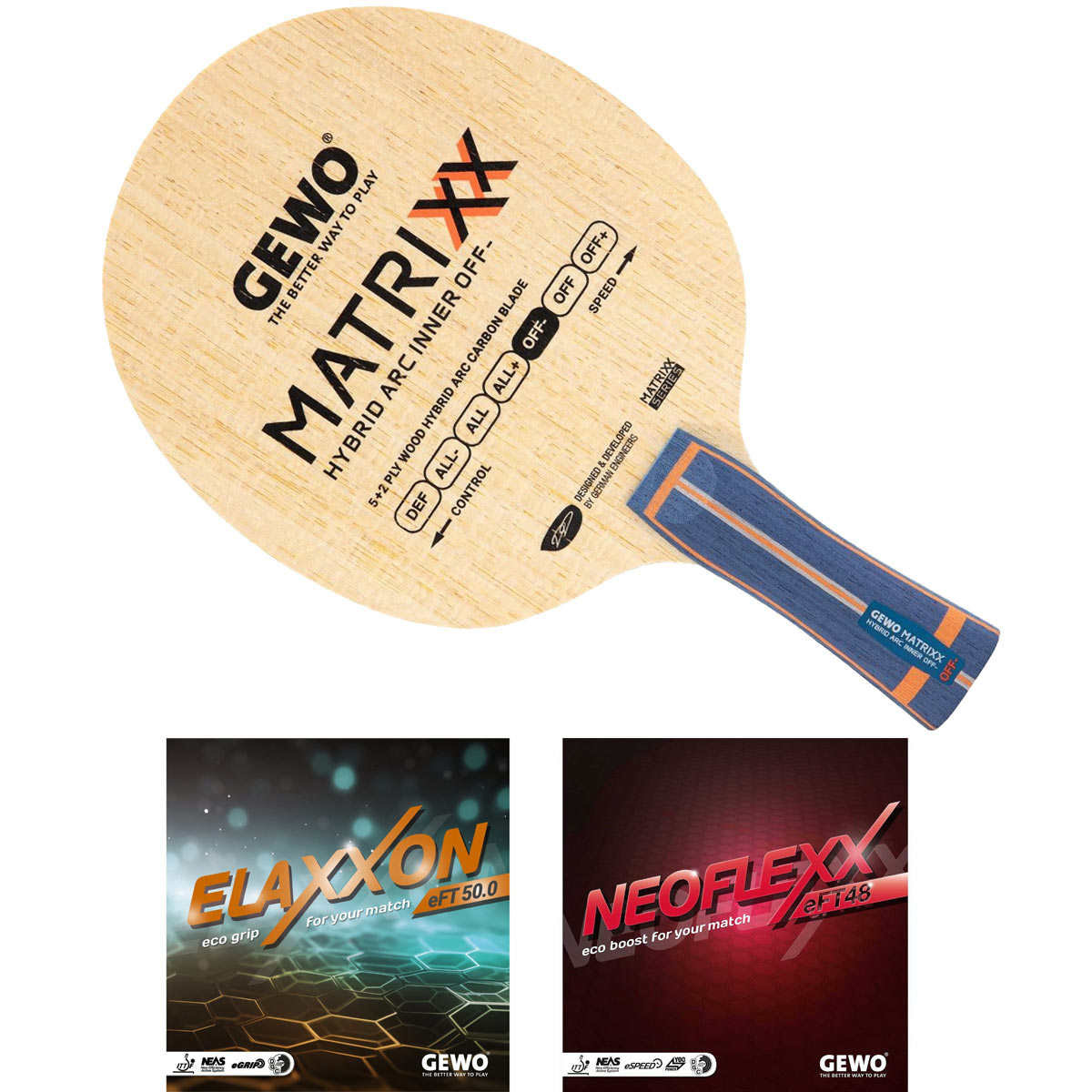 GEWO Schläger: Holz Matrixx Hybrid ARC Inner OFF- mit Elaxxon eFT 50.0 + Neoflexx eFT 48