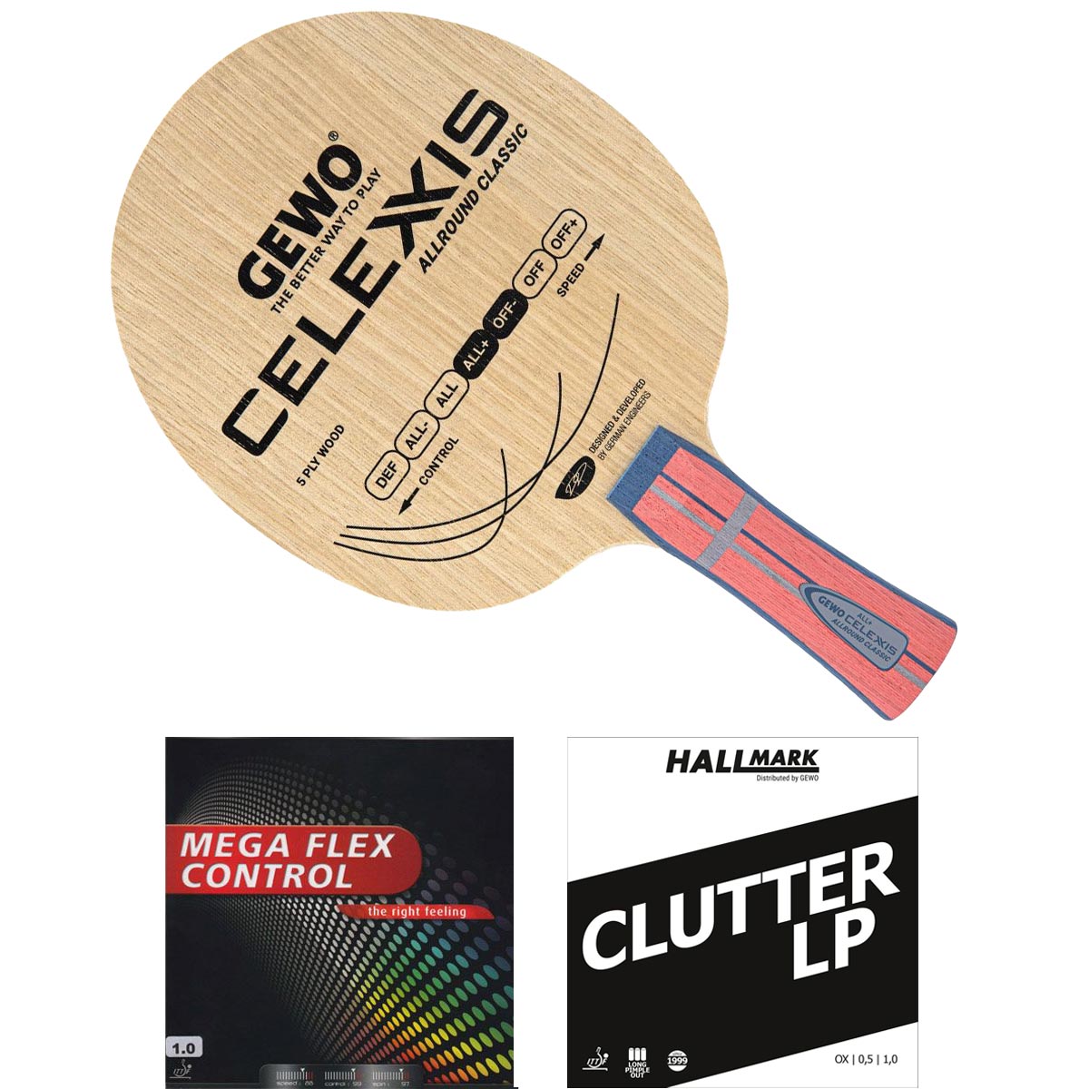 GEWO Schläger: Holz Celexxis Allround Classic mit Mega Flex Control + HALLMARK Clutter-LP