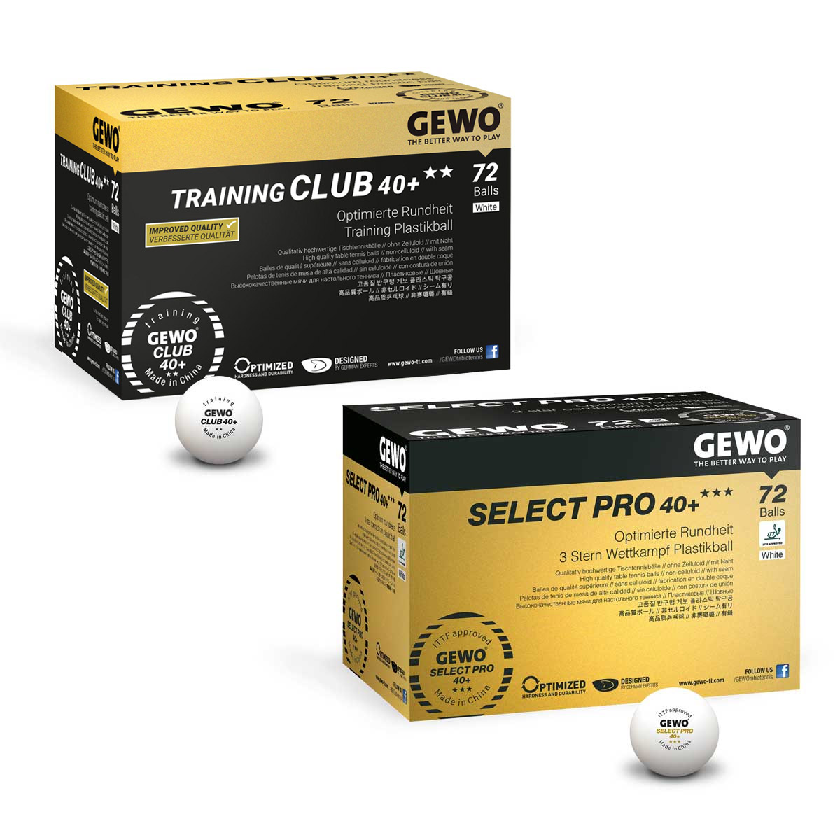 GEWO Ball-Set je 1x Training Club 40+** + Select Pro 40+*** 72er weiß