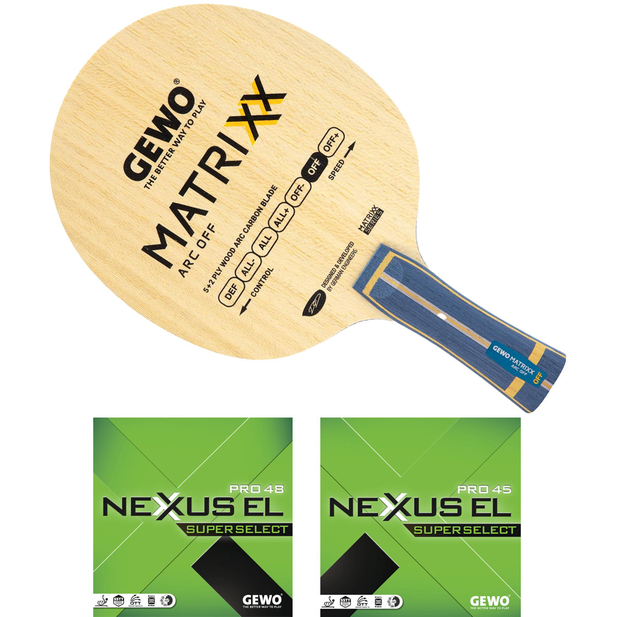 GEWO Schläger: Holz Matrixx ARC OFF mit Nexxus EL Pro 48 SuperSelect + 45