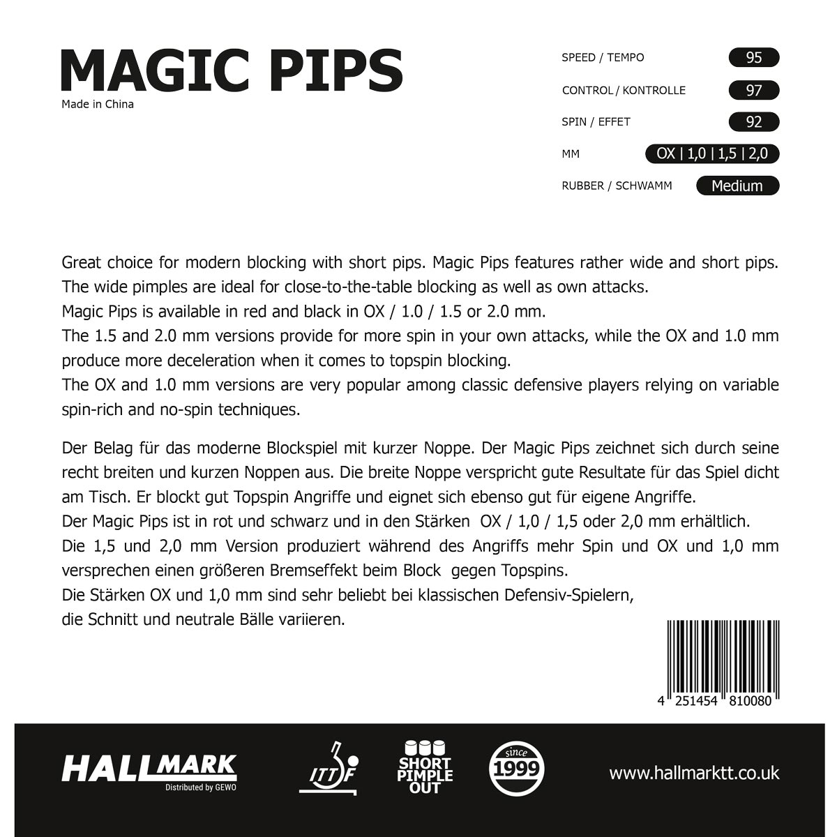 HALLMARK Belag Magic Pips rot OX