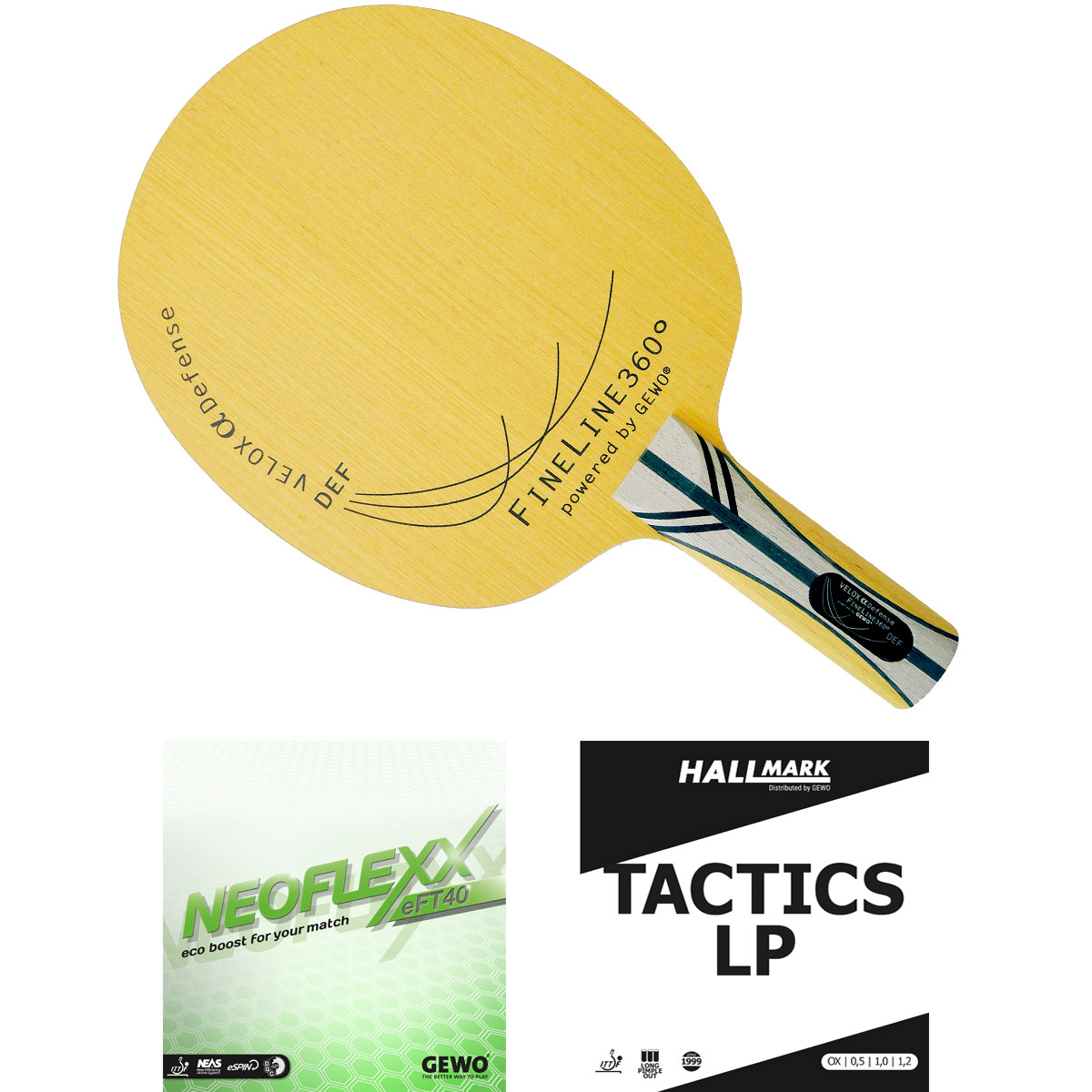 GEWO Schläger: Holz Velox alpha mit Neoflexx eFT 40 + HALLMARK Tactics LP