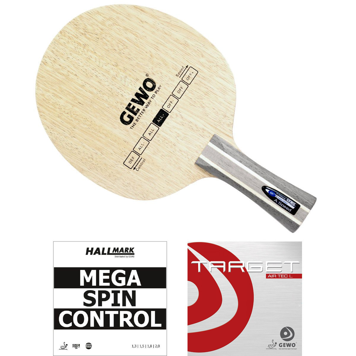GEWO Schläger: Holz Hybrid Carbon A/Speed mit Mega Spin Control + Target airTEC L